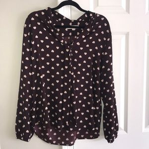 Burgundy Heart Blouse with neck tie